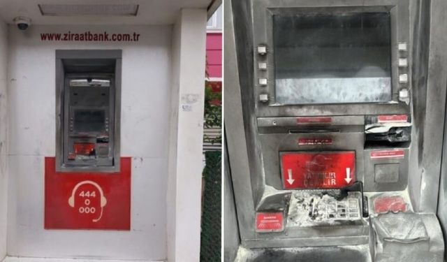Kimliği belirsiz kişiler ATM'yi yaktı